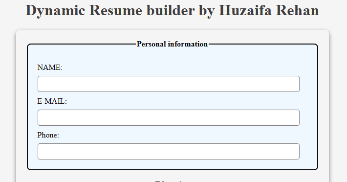 Screenshot of Dynamic Resume Builder
